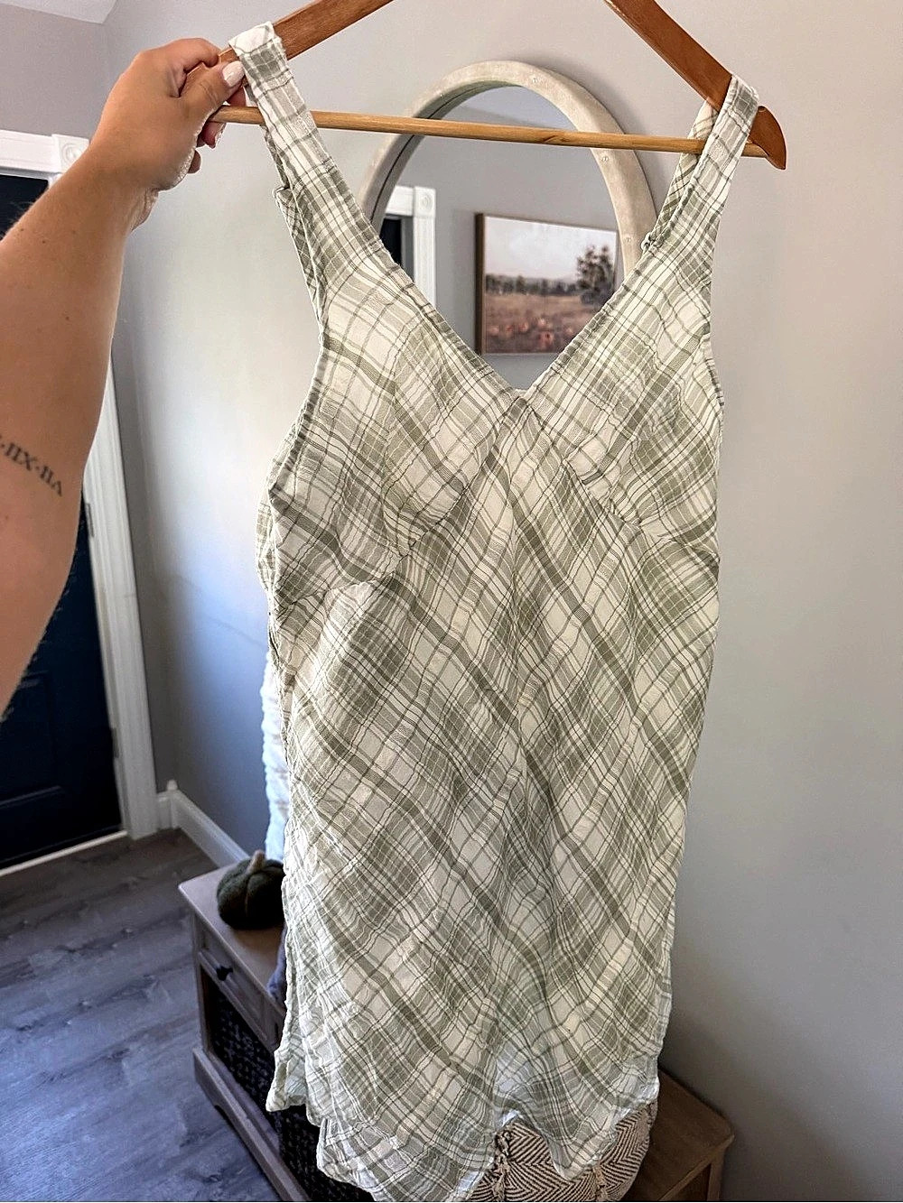 American Eagle Plaid Dress Green & White Size Large